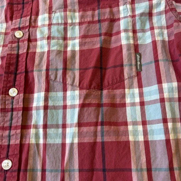 Men’s Eddie Bauer Classic Fit Red Plaid Classic Fit Button Up Shirt Size Large - Picture 5 of 11